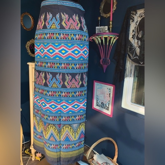 Vintage 1990s Dead Stock NWOT 100 % Cotton Abstract Pattern Wrap Skirt OSFM - Picture 3 of 4